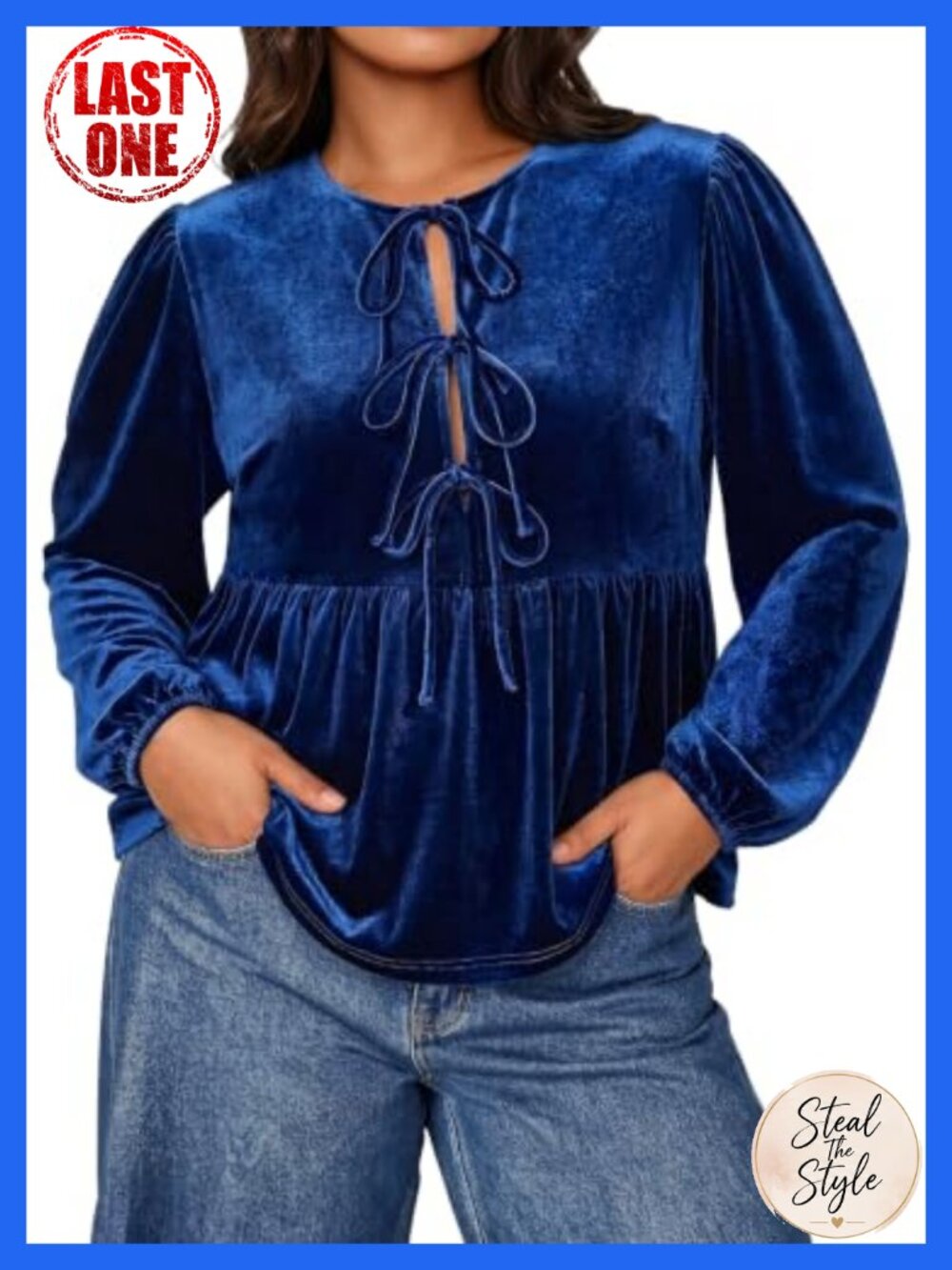 Plus Size Velvet Babydoll Peplum Blouse Women Long Sleeve Ruffle Bow Tie Dressy